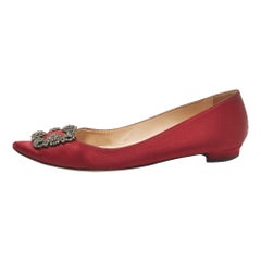 Manolo Blahnik Bailarinas Hangisi de ante burdeos Talla 38.5