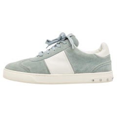 Valentino Green/White Leather and Suede Flycrew Lace Up Sneakers Size 41