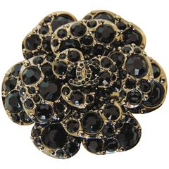 Unusual Chanel Camellia Brooch Pin with Black Crystals 12A Collection