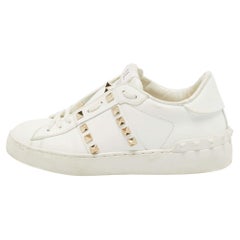 Valentino White Leather Rockstud Low Top Sneakers Size 35.5