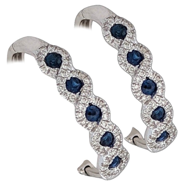 Aviana  10k White Gold Hoop Earrings with 0.45ct Sapphires & 0.33ct Diamonds For Sale