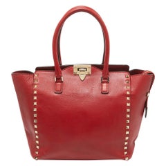 Valentino Red Leather Rockstud Trapeze Tote