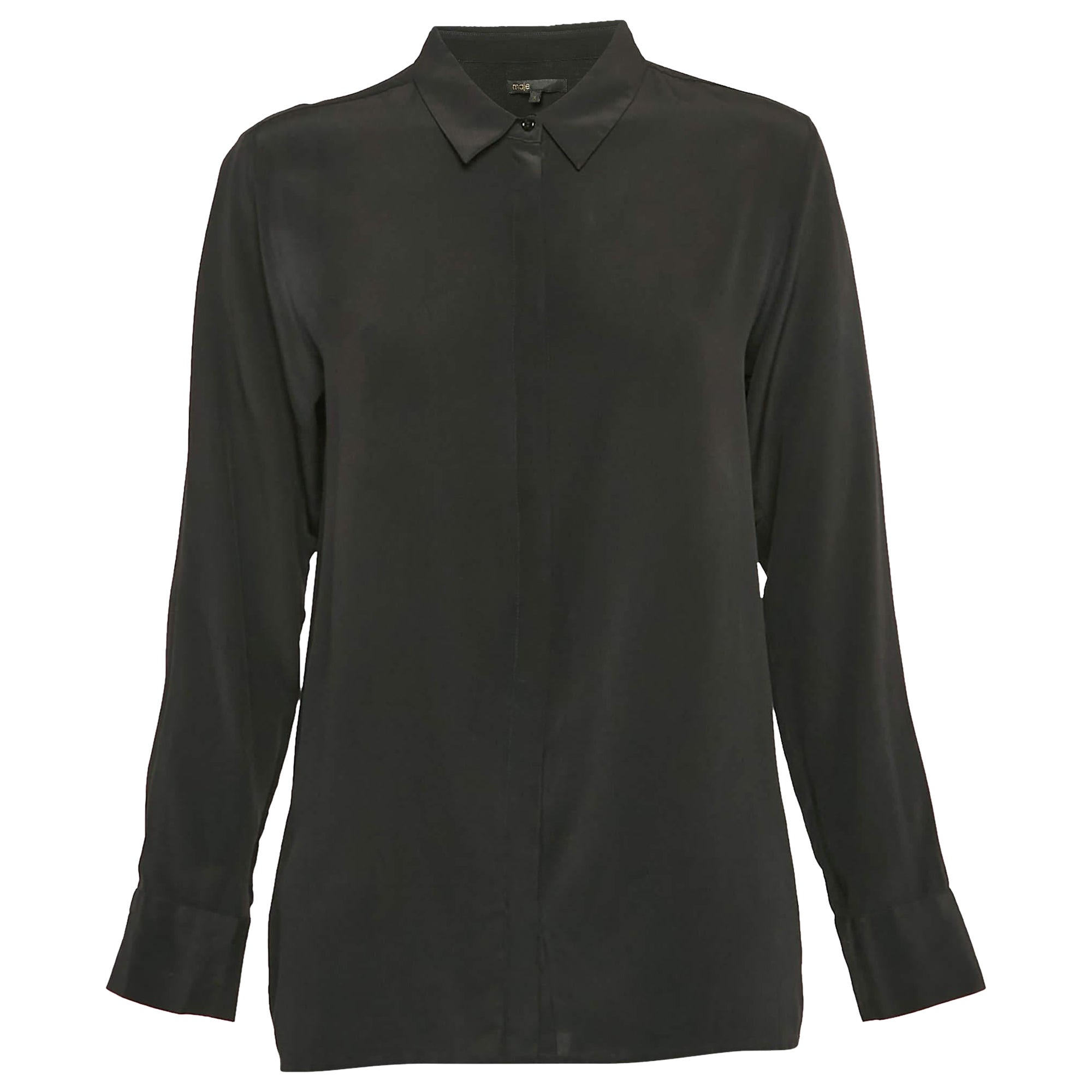 Maje - Camicia con bottoni in crepe nera M.