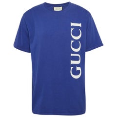 Gucci Blue Logo Print Cotton Oversize T-Shirt L