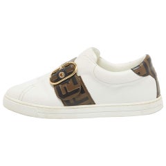 Fendi Blanco/Marrón Zapatillas con cordones de piel talla 37.5
