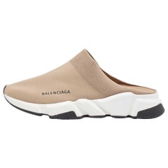 Used Balenciaga Brown Knit Fabric Speed Trainer Mules Size 41