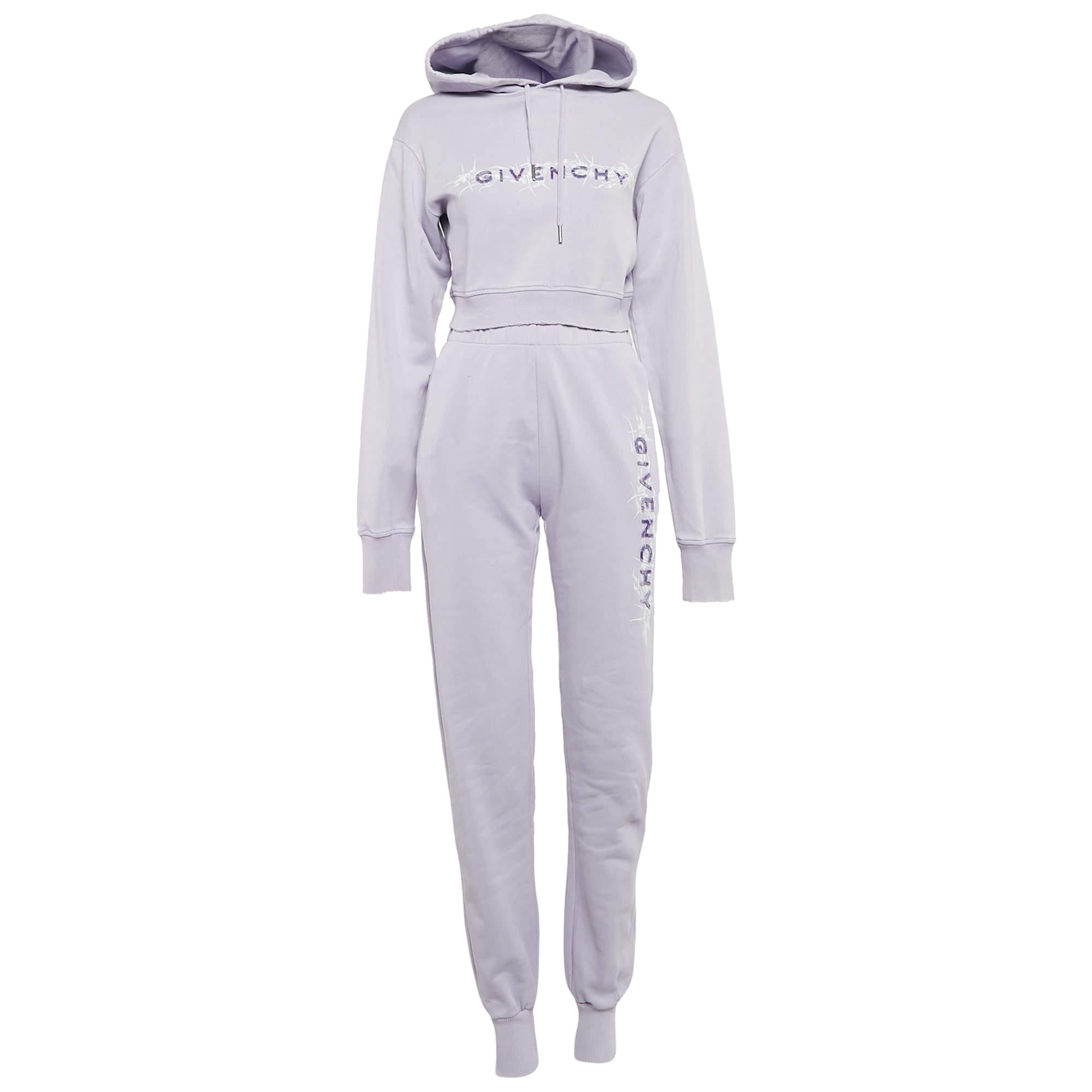 Conjunto de sudadera con capucha y pantalón de chándal Givenchy púrpura con logo de alambre de espino S en venta