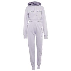 Givenchy Purple Barbed Wire Logo Print Crop Hoodie and Sweatpants Set S