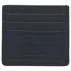 Ermenegildo Zegna Navy Blue Woven Leather Pelle Tessuta Card Holder