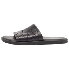 Bottega Veneta Black Leather Flat Slides Size 44