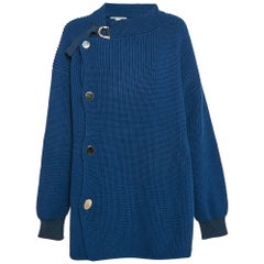 Stella McCartney Blauer asymmetrischer Pullover aus Rippenstrick in Übergröße mit Knopfleiste M