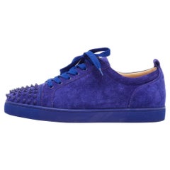 Christian Louboutin Blue Suede Louis Junior Spikes Lace Up Sneakers Size 44