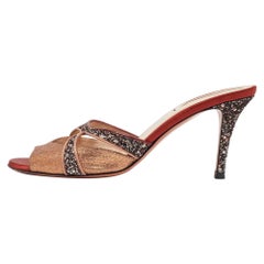 Fendi Mehrfarbige Metallic-Sandalen aus Leder und Glitter Slide Größe 40