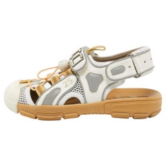 Gucci White/Silver Mesh and Leather Tinsel Sport Sandals Size 36