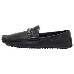 Gucci Black Leather Driver Loafers Size 44