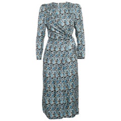 Sandro Blue Floral Print Silk Draped Midi Dress XS
