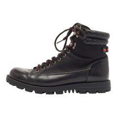 Gucci Black Leather and Mesh Combat Boots Size 43.5