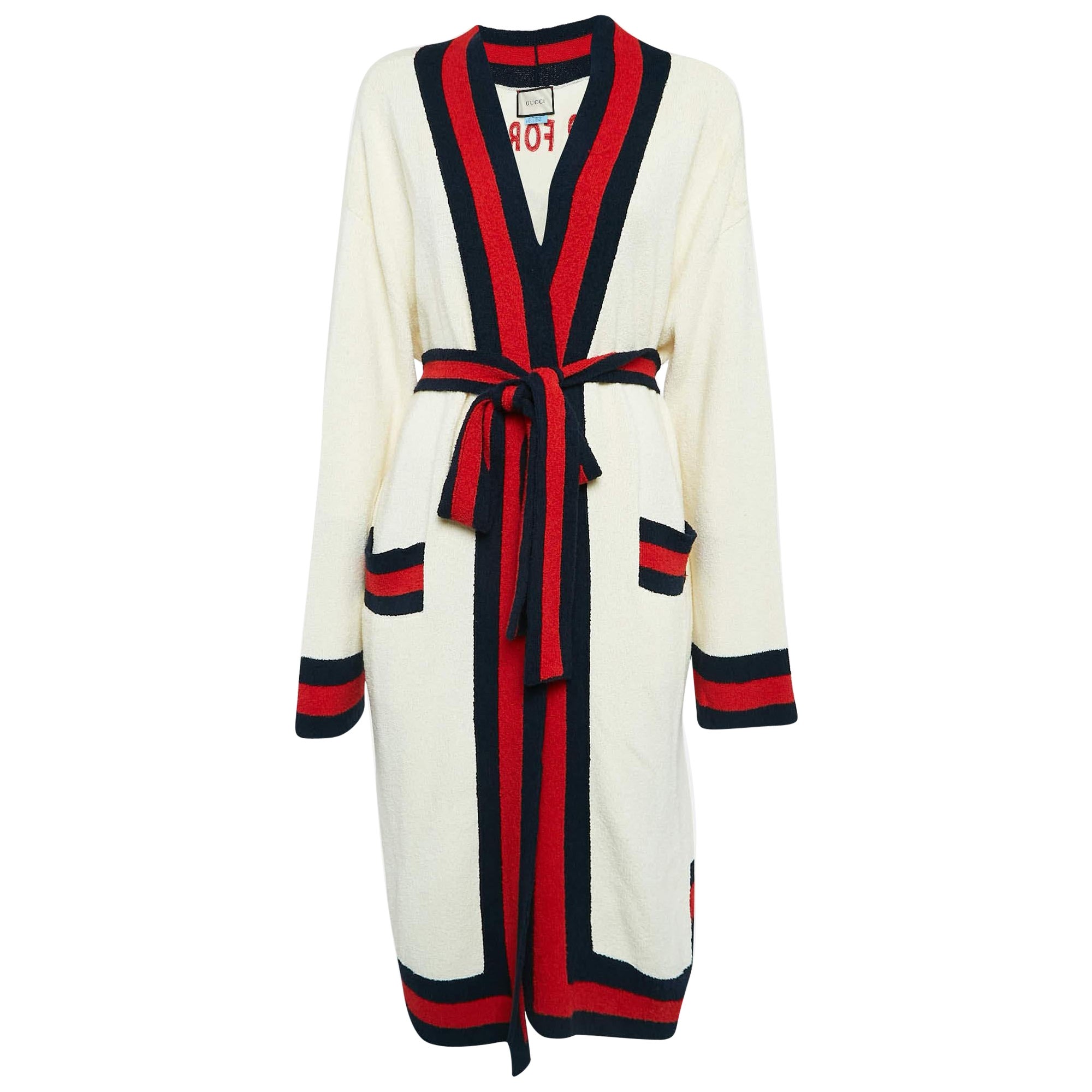 Gucci Blind for Love - Cardigan en coton Terry embelli de tigres, couleur crème, taille M