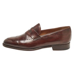 Berluti Brown Leather Penny Loafers Size 40.5