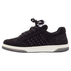 Chanel Black Suede Perforated CC Lace Up Sneakers Size 40
