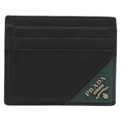 Prada Black/Green Leather Logo Card Holder