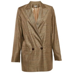 Ganni Brown Plaid Silk Blend Double Breasted Blazer L