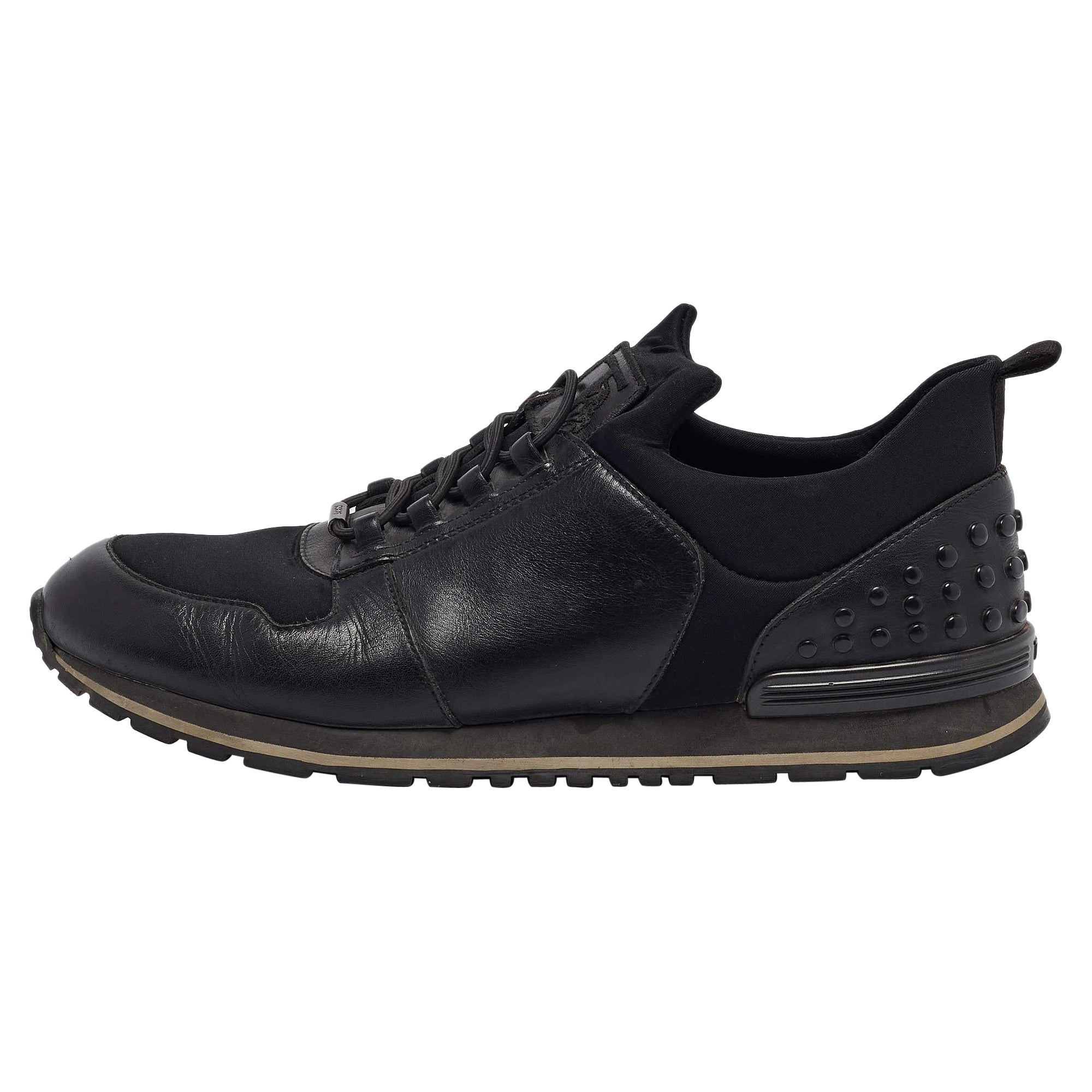 Tod's Black Leather and Neoprene Lace Up Sneakers Size 42.5 For Sale