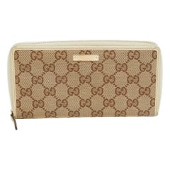 Gucci Beige GG Canvas and Leather Zip Continental Wallet