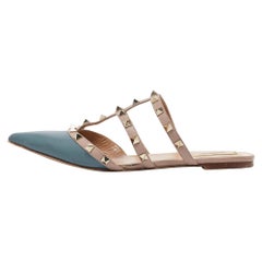Bailarinas Rockstud de cuero azul/rosa claro de Valentino Talla 39