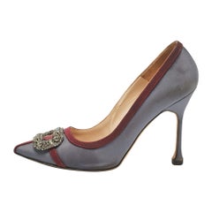 Manolo Blahnik Grey/Burgundy Satin Gotrian Pumps Size 39