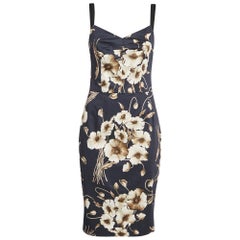 Dolce & Gabbana Navy Blue Floral Print Cotton Midi Dress M