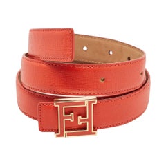 Fendi Cintura con fibbia logo FF in pelle arancione 85CM
