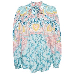 Etro Blouse à manches bouffantes en coton mélangé imprimé bleu M