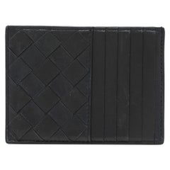 Bottega Veneta Navy Blue Leather Intrecciato Card Holder
