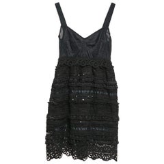 Dolce & Gabbana Black Jersey and Crepe Ruffled Mini Dress S