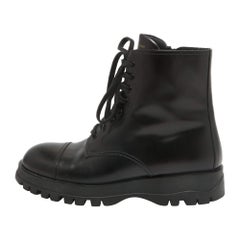 Prada Black Leather Lace Up Combat Boots Size 41