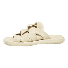 Bottega Veneta Crema Intrecciato Tessuto Scivolare Sandali Taglia 40
