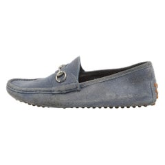 Gucci Blue Suede Slip On Loafers Size 44