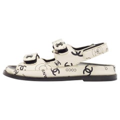 Chanel Cream/Black CC Leather Dad Flat Sandals Size 38
