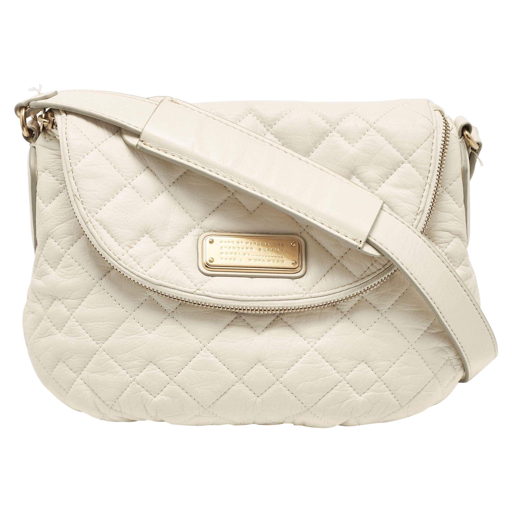 Marc by Marc Jacobs Off White Quilted Leather Classic Q Natasha Crossbody Bag