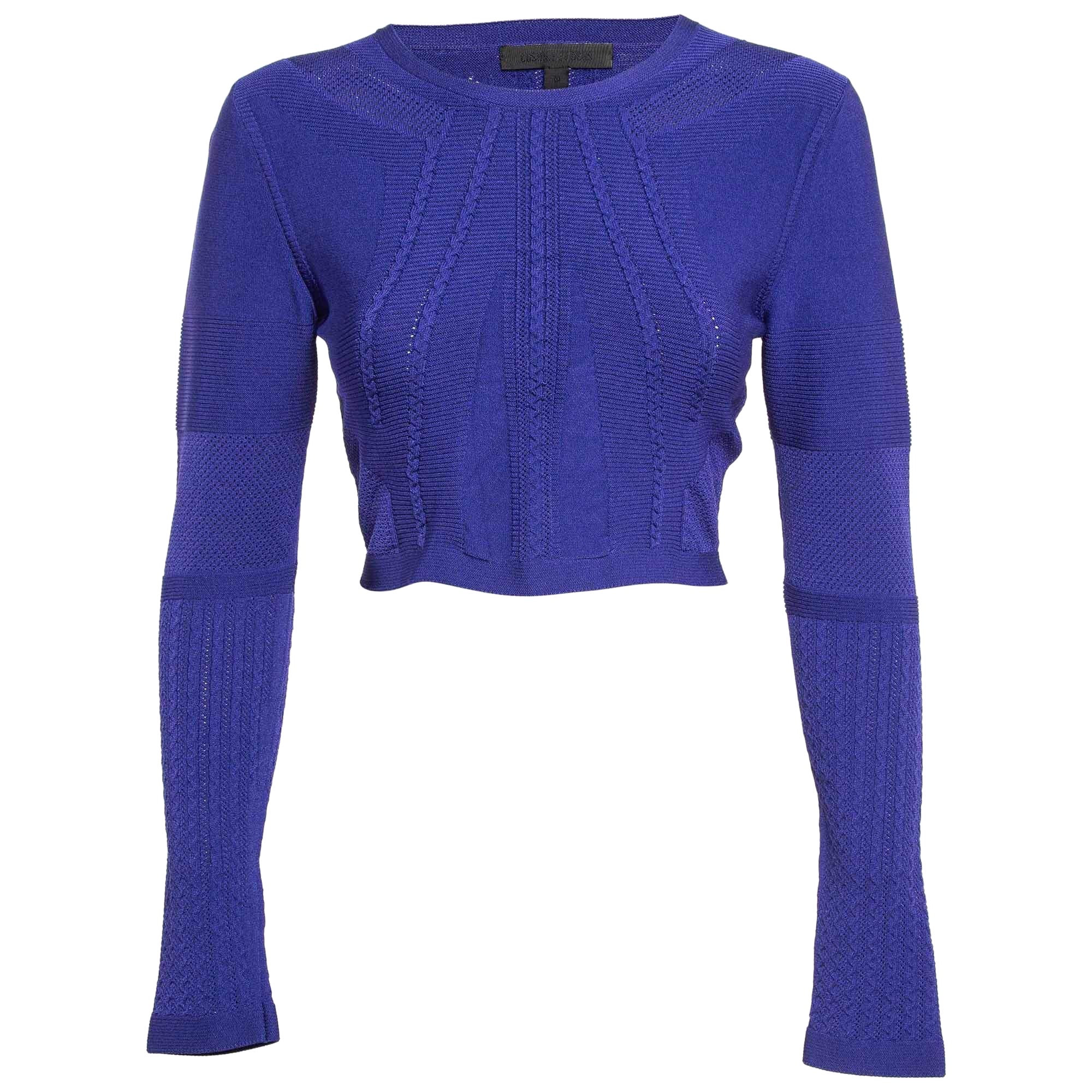 Cushnie et Ochs Purple Stretch Knit Long Sleeve Crop Top M.