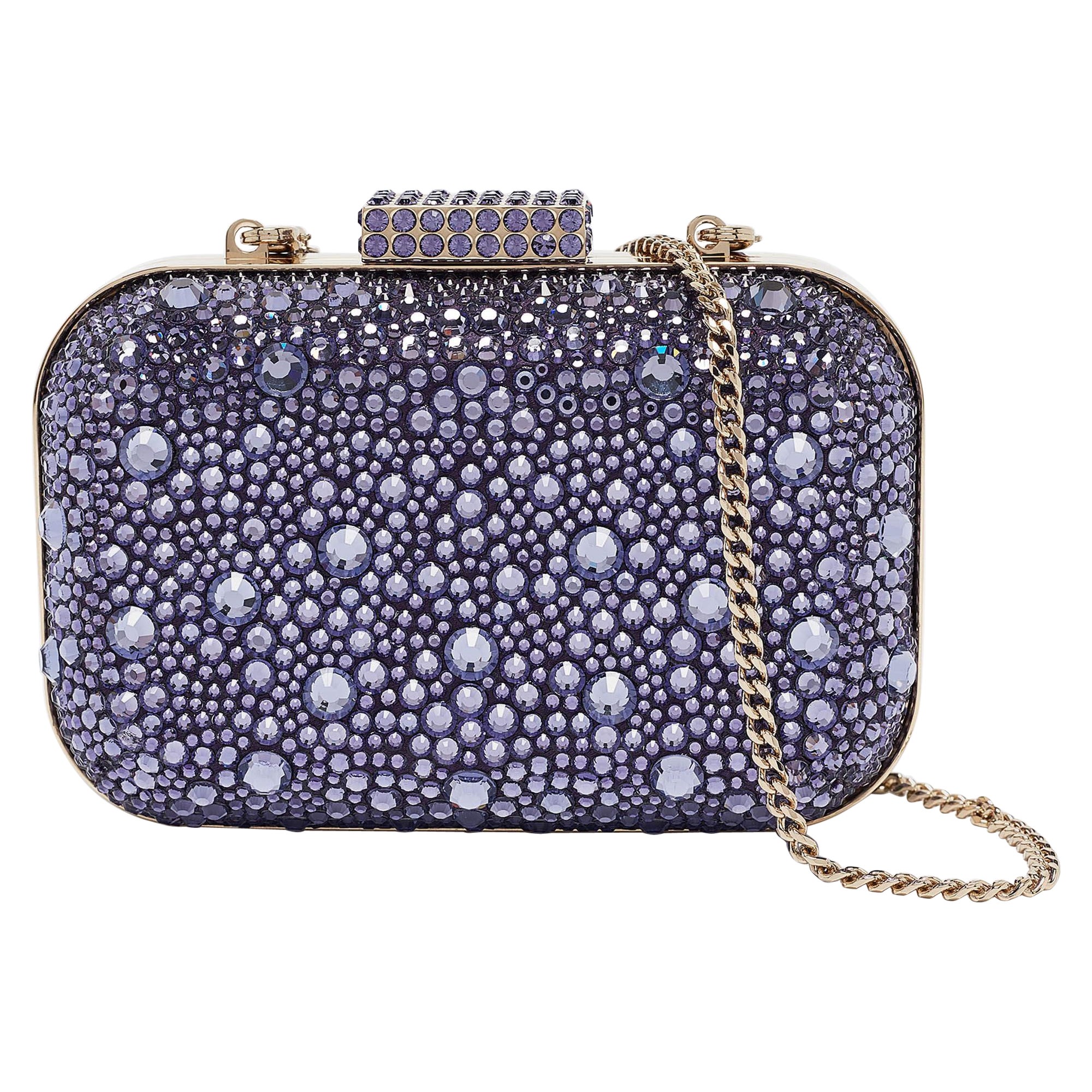 Jimmy Choo - Pochette a catena in raso viola e cristalli a forma di micro nuvola