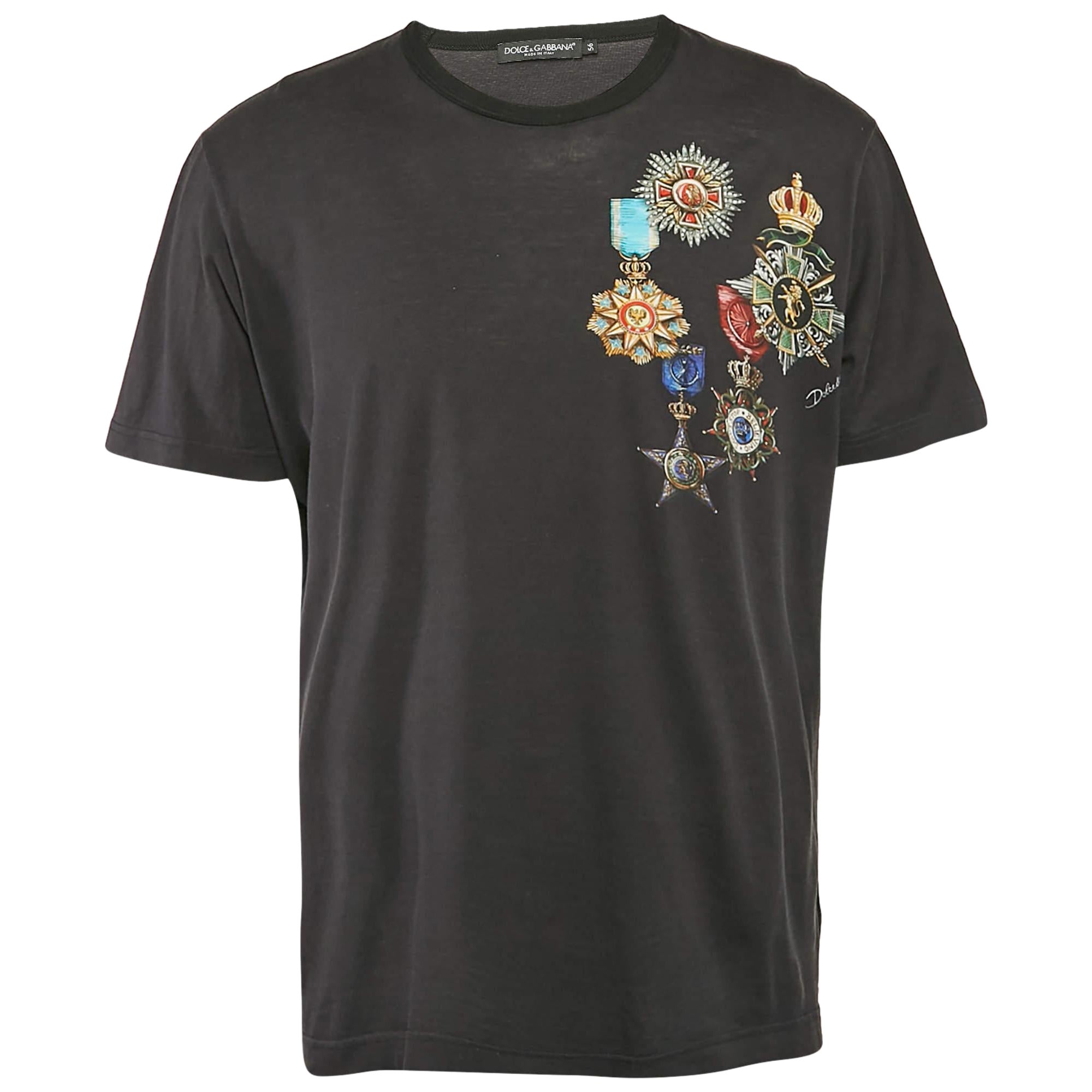 Dolce & Gabbana T-Shirt col rond en coton imprimé noir XXXL