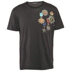 Dolce & Gabbana Black Printed Cotton Round Neck T-Shirt XXXL