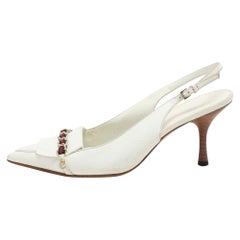 Gucci White Leather Web Chain Embellished Slingback Pumps 36