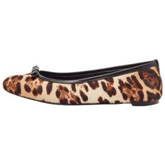 Dolce & Gabbana Brown/Beige Leopard Print Calf Hair Ballet Flats Size 36