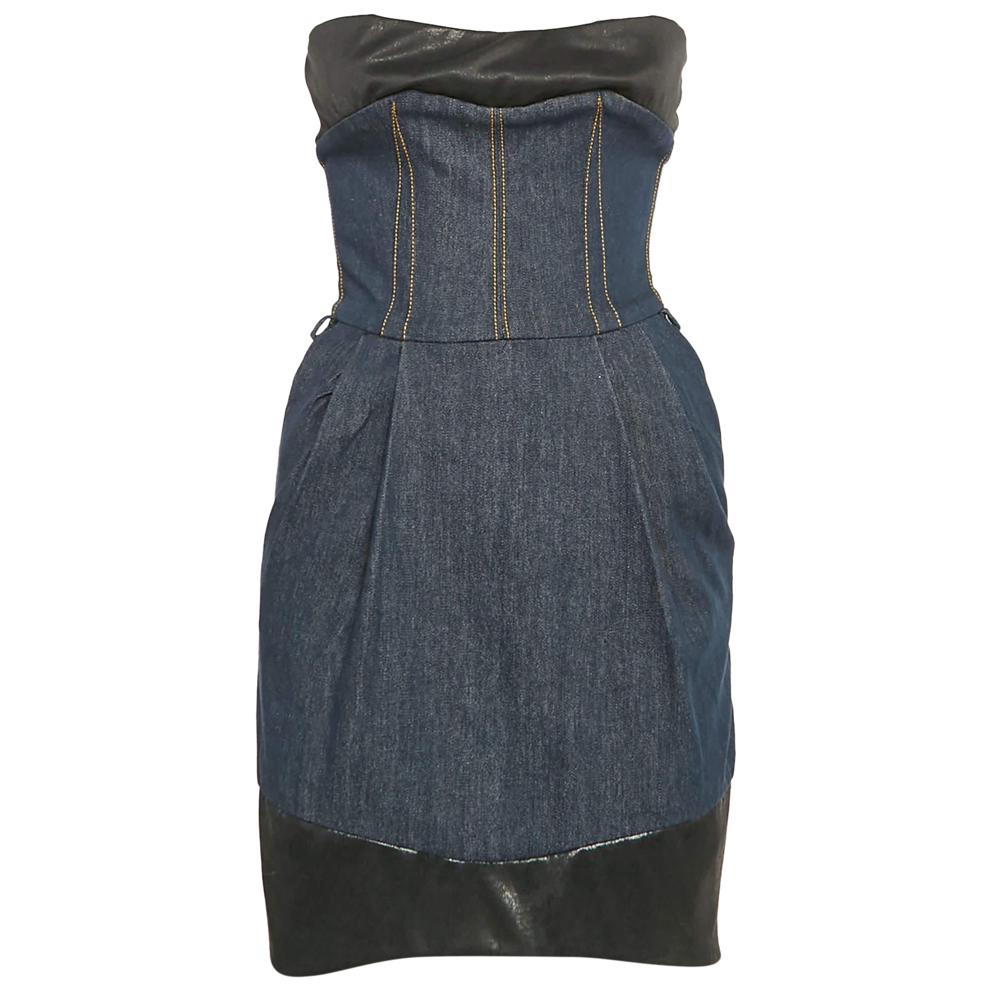 Dolce & Gabbana Blue Denim Strapless Mini Dress S
