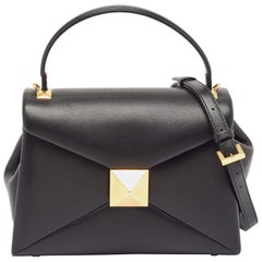 Valentino Black Leather Small One Stud Top Handle Bag