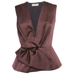 Balenciaga Dark Burgundy Satin Draped Sleeveless Blouse S