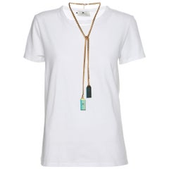 Elisabetta Franchi White Cotton Round Neck Chain T-Shirt S